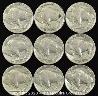 (9) 1937 Buffalo Nickels