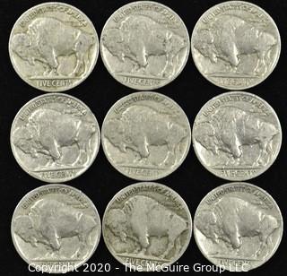 (9) 1937 Buffalo Nickels