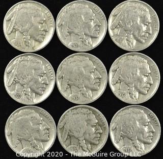 (9) 1937 Buffalo Nickels