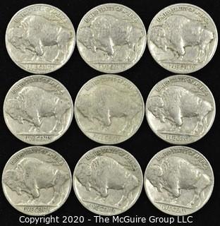 (9) 1937 Buffalo Nickels