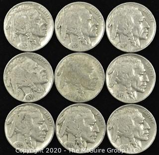 (9) 1937 Buffalo Nickels