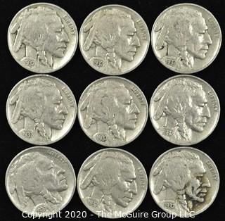 (9) 1937 Buffalo Nickels