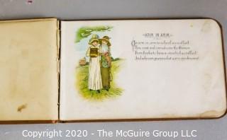 Antique Victorian Autograph Album with Signatures and Illustrations