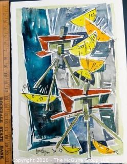 Original Unframed Abstract Watercolor on Paper by JOAN MILLER LINSLEY (American, 1922-2000). Signed and Dated 1966. Measures approximately 15" x 21".