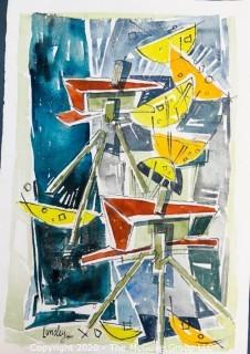 Original Unframed Abstract Watercolor on Paper by JOAN MILLER LINSLEY (American, 1922-2000). Signed and Dated 1966. Measures approximately 15" x 21".