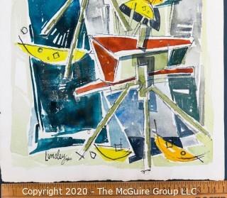 Original Unframed Abstract Watercolor on Paper by JOAN MILLER LINSLEY (American, 1922-2000). Signed and Dated 1966. Measures approximately 15" x 21".