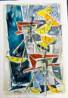 Original Unframed Abstract Watercolor on Paper by JOAN MILLER LINSLEY (American, 1922-2000). Signed and Dated 1966. Measures approximately 15" x 21".