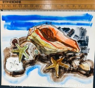 Original Unframed Watercolor on Paper. Seashells, Unsigned. Measures approximately 14" x 17" .