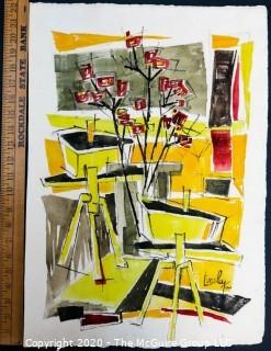 Original Unframed Abstract Watercolor on Paper by JOAN MILLER LINSLEY (American, 1922-2000). Signed and Dated 1960. Measures approximately 15" x 22".