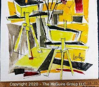 Original Unframed Abstract Watercolor on Paper by JOAN MILLER LINSLEY (American, 1922-2000). Signed and Dated 1960. Measures approximately 15" x 22".