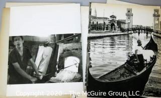 Pages from "Invitation to Venice" with an Introduction by Peggy Guggenheim, photographs by Ugo Mulas.  This lot includes many loose pages with black and white photographs of Venice. 