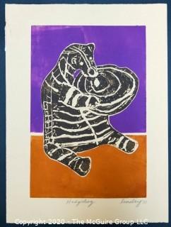 Original Unframed Color Print by JOAN MILLER LINSLEY (American, 1922-2000). Hedgehog, Signed and Dated 1988. Measures approximately 11" x 15".
