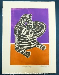 Original Unframed Color Print by JOAN MILLER LINSLEY (American, 1922-2000). Hedgehog, Signed and Dated 1988. Measures approximately 11" x 15".
