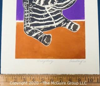 Original Unframed Color Print by JOAN MILLER LINSLEY (American, 1922-2000). Hedgehog, Signed and Dated 1988. Measures approximately 11" x 15".
