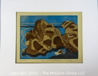 Original Matted and Numbered Print by JOAN MILLER LINSLEY (American, 1922-2000). Cote De Granit Rose #1, 9/25 Nar Signed and Dated 1989. Measurea approximately 16" x 20" in mat.