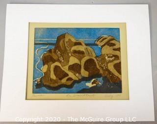 Original Matted and Numbered Print by JOAN MILLER LINSLEY (American, 1922-2000). Cote De Granit Rose #1, 9/25 Nar Signed and Dated 1989. Measurea approximately 16" x 20" in mat.