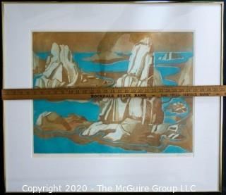 Original Framed & Matted Print by JOAN MILLER LINSLEY (American, 1922-2000). Ploughrescant VII, Signed and Dated 1994. Measures approximately 28" x 30" in frame. Small Chip in Glass.

