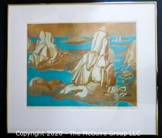 Original Framed & Matted Print by JOAN MILLER LINSLEY (American, 1922-2000). Ploughrescant VII, Signed and Dated 1994. Measures approximately 28" x 30" in frame. Small Chip in Glass.

