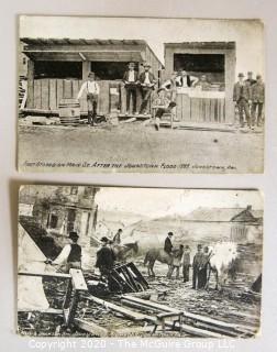 Pair of Two Antique Photo Post Cards RPPC - Aftermath of Johnstown Pennsylvania Flood, 1889.  Posted.