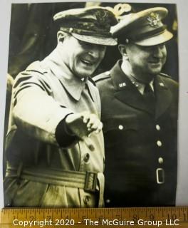 Photo: B&W: Military: Historic: Rickerby: Gen MacArthur and Gen Henry "Hap" Arnold(?)- Large Format Photograph w/some damage; post-WW II)