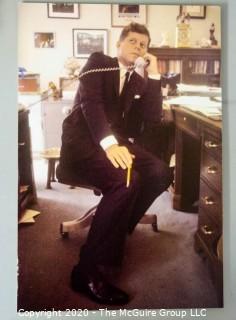 Color Large Format Photograph of John F Kennedy in Oval Office, Taken for Life Magazine by A. Rickerby. Mounted on Board.  Measures approximately 11" x 16".