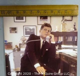 Color Large Format Photograph of John F Kennedy in Oval Office, Taken for Life Magazine by A. Rickerby. Mounted on Board.  Measures approximately 11" x 16".