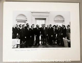 Color Large Format in Mat Photograph of Honor America Day Committe in Nixon's Oval Office, April 10, 1972. Attendees listed on back. Measures approximately 13" x 17" with mat.