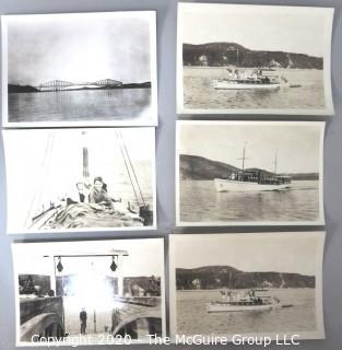 Six Vintage Black & White Photographs of Boats on Lake, Truss Bridge and Boat Launch.  Measure approximately 5" x 7".