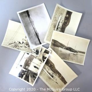 Six Vintage Black & White Photographs of Boats on Lake, Truss Bridge and Boat Launch.  Measure approximately 5" x 7".