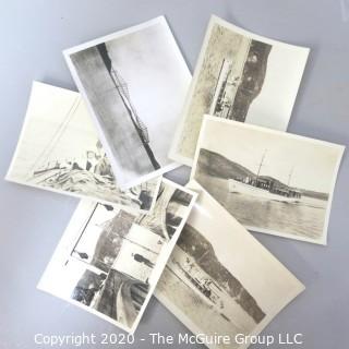 Six Vintage Black & White Photographs of Boats on Lake, Truss Bridge and Boat Launch.  Measure approximately 5" x 7".