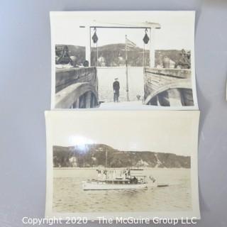 Six Vintage Black & White Photographs of Boats on Lake, Truss Bridge and Boat Launch.  Measure approximately 5" x 7".