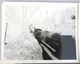 Group of Vintage Black & White Photos of Men Clearing Snow from Train Tracks and Invitation to Party for District Engineers Office, Alaska 1943. 