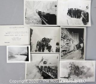 Group of Vintage Black & White Photos of Men Clearing Snow from Train Tracks and Invitation to Party for District Engineers Office, Alaska 1943. 