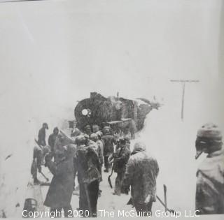 Group of Vintage Black & White Photos of Men Clearing Snow from Train Tracks and Invitation to Party for District Engineers Office, Alaska 1943. 