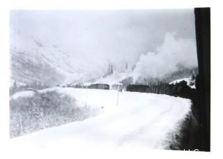 Group of Vintage Black & White Photos of Men Clearing Snow from Train Tracks and Invitation to Party for District Engineers Office, Alaska 1943. 