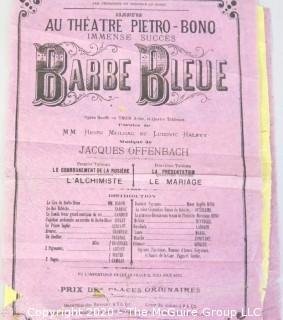 Three Antique French Playbills made of Tissue Paper.  Measure approximately 8" x 11".