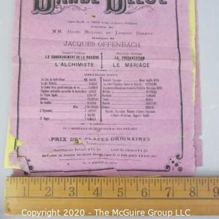 Three Antique French Playbills made of Tissue Paper.  Measure approximately 8" x 11".