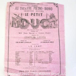 Three Antique French Playbills made of Tissue Paper.  Measure approximately 8" x 11".