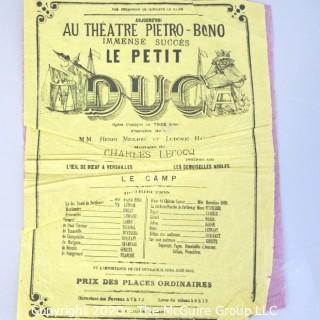 Three Antique French Playbills made of Tissue Paper.  Measure approximately 8" x 11".