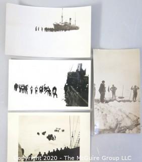 Four Antique Black & White Photographs of Ship and Sailors Ice Bound.  