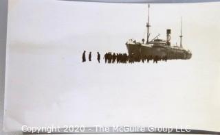 Four Antique Black & White Photographs of Ship and Sailors Ice Bound.  