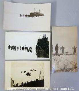 Four Antique Black & White Photographs of Ship and Sailors Ice Bound.  