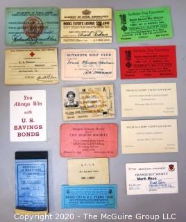 Collection Vintage Membership Cards, Identification Cards, Event Tickets, Etc.