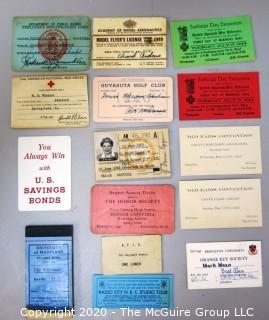 Collection Vintage Membership Cards, Identification Cards, Event Tickets, Etc.