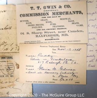 Collection of Ephemera Including Receipts, Letters, Invoices, Etc.