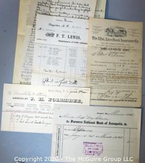 Collection of Ephemera Including Receipts, Letters, Invoices, Etc.