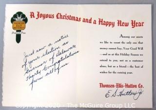 Vintage Holiday Card Written to Elected Governor of Delaware and Signed by EF Hutton. 