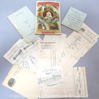 Group of Antique London Brochures, Receipts and Ephemera.  Includes Tour Book for Madame Tussaud's Exhibition.