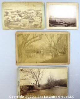 Group of Four Black & White Sepia Tone Cabinet Cards Featuring Landscapes.  Includes Yonkers, NY; Governors Island, NY; Lake Carasaljo, Lakewood, NJ; Swannanoa River, NC. 