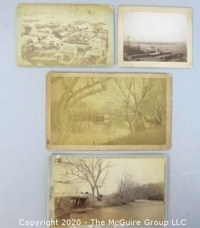 Group of Four Black & White Sepia Tone Cabinet Cards Featuring Landscapes.  Includes Yonkers, NY; Governors Island, NY; Lake Carasaljo, Lakewood, NJ; Swannanoa River, NC. 